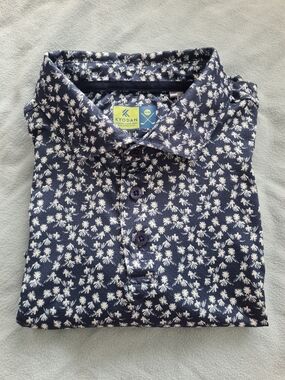 Kyodan Navy Polo with White Floral Print